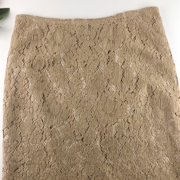 Prada Golden Nude Lace Overlay Skirt Sz 6 - Picture 3 of 12